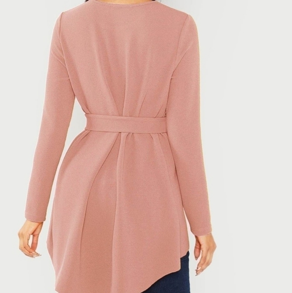 SHEIN Self Belted Dip Hem Top - Picture 6 of 15
